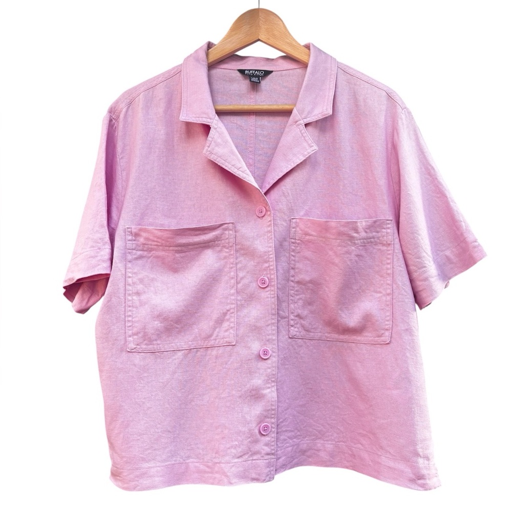 Lilac Linen Short Sleeve Button-Up Shirt Women’s Large